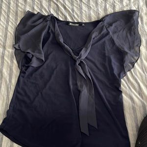 Blue blouse with see through sleeves